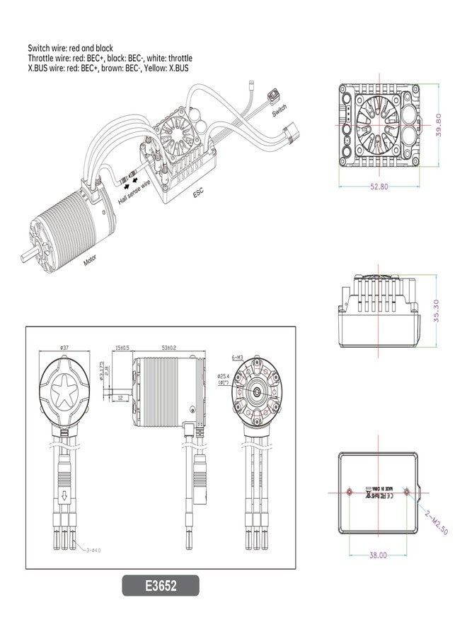 أكس سي محرك XC E3652 و E10 بدون فرش مع مستشعر ووحدة تحكم إلكترونية للسيارات التي تعمل بالتحكم عن بعد، بطارية ليثيوم بوليمر 2-3S، مقاومة للماء بمعيار IP67، مناسبة لـ: 1/10 على الطرق الممهدة، الطرق الوعرة، المسار القصير (حمولة خفيفة) (4100KV+E10) - Image 2